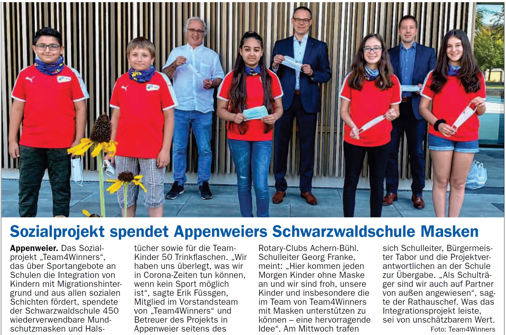 Sozialprojekt Spendet Appenweiers Schwarzwaldschule Masken Schwarzwaldschule Appenweier